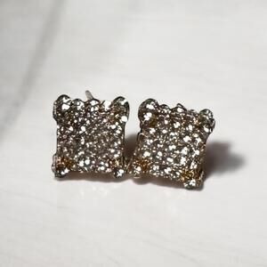 Square Rhinestone Gold Stud Earrings .5”